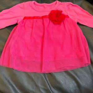 Place Pink Long Sleeve Kids Top with Red Floral Accent